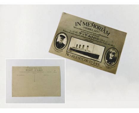 TITANIC MEMORIAM POSTCARD. An original 'In Memoriam' postcard commemorating the sinking of RMS Titanic on her maiden voyage i