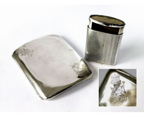 CIGARETTE CASE, ETC. A silver curved cigarette case, engraved with the insignia of The King's Royal Rifle Corps (Peninsula), 