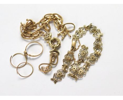 SCRAP GOLD ETC. Two 9ct. gold scrap gold bracelets. etc. Bracelets approx. 13.4g. Condition Report: Very good.   Please note 