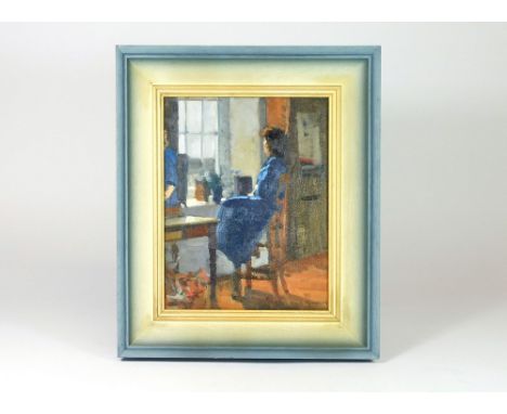 KEN HOWARD R.A. * Portrait of Dora, the artist's wife. Oil on board. Signed, 24 x 19cm. Condition Report: Very good, framed r