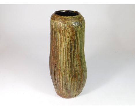 JANET LEACH. * A Janet Leach, Leach Pottery gourd-shaped, ash glazed vase with vertical incised decoration. Personal & Potter