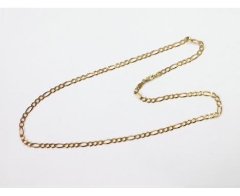 GOLD CHAIN. A 9ct. gold, flat curb link chain necklace. Length 62cm. Approx. 14.5g. Condition Report: Good, ready to wear.  P