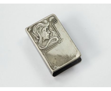WMF MATCHBOX COVER. A WMF matchbox cover, c.1906, stamped to the spine, 'NS' & '1/0'. (Illustrated in their 1906 catalogue). 