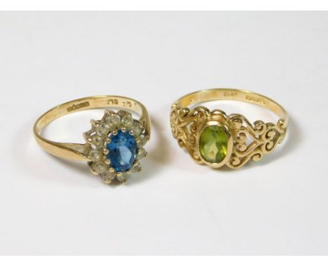 GOLD RINGS. A 9ct. gold, peridot-set dress ring & a 9ct. gold CZ-set dress ring. Sizes M. Gross weight approx. 4.2g. Conditio
