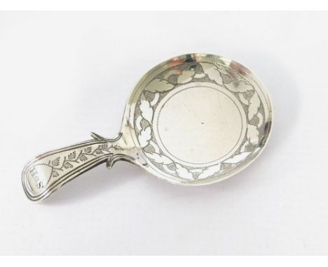 CADDY SPOON. A George III silver caddy spoon by Cocks & Bettridge, with bright-cut engraving & initialled S * H. Birmingham 1