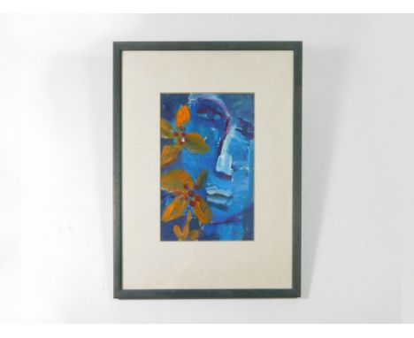 LOUISE McCLARY. Portrait in Blue. Acrylic. Signed. 20 x 13.5cm. Condition Report: Good, although mount a little age-spotted. 