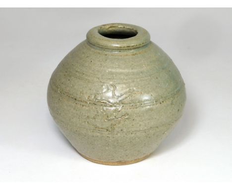 BERNARD LEACH. * A Bernard Leach, Leach Pottery globular vase sgraffito decorated with a pair of flying geese on opposite sid