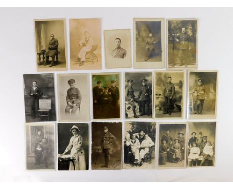 WWI PORTRAIT PHOTOGRAPH POSTCARDS. Various circa WWI period British Army & Navy etc. studio portrait & family group real phot