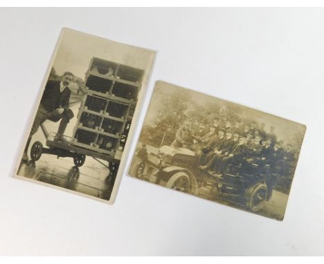 HELSTON RAILWAY CHARABANC ETC. A real photograph 1904 postcard of a charabanc outing featuring far left of front seat, Mr Lin