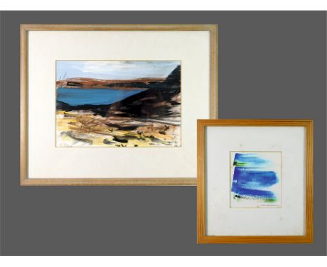 MARGO MAECKELBERGHE. * Cornish coastline. Mixed media. Initialled. 14 x 20.5cm. Also, an acrylic sketch, signed Maeckelberghe