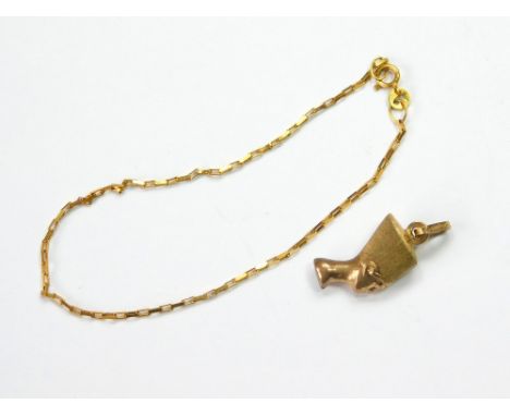 GOLD CHARM ETC. A 9ct. gold charm or pendant drop, the Head of Nefertiti. Also, a 9k. box link chain bracelet. Gross weight a