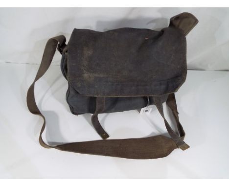 A military satchel bearing the crow's foot / arrow mark in blue, satchel marked inside Bevan 936
