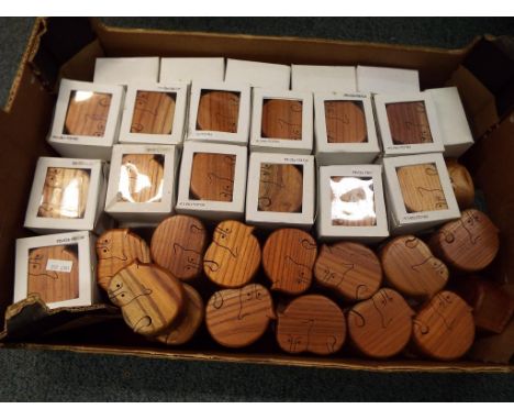 Approx 50 carved wooden trinket boxes in the form of a cat, predominantly boxed