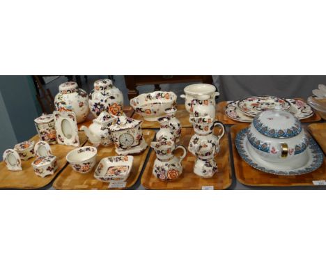 Seven trays of mostly Mason's Ironstone 'Mandalay' and 'Mandarin' design china to include: graduated dresser jugs, vases, gin