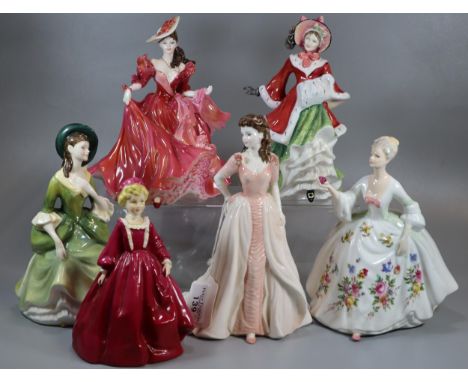 Collection of Royal Worcester, Coalport and Royal Doulton figurines to include: 'Sandra', 'Grandmother's Dress', Ladies of Fa