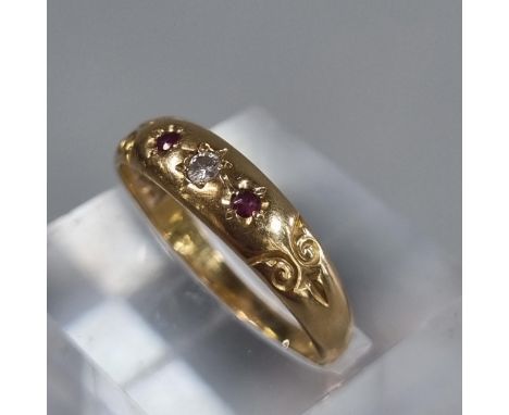 Edwardian 18ct gold diamond and ruby ring.  2.7g approx.  Size Q1/2.   (B.P. 21% + VAT) 