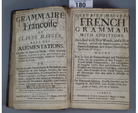 Mauger, Claudius; 'Claudius Mauger's French Grammar with additions', printed by R.E for R Bentley and S Magnes in Russet Stre