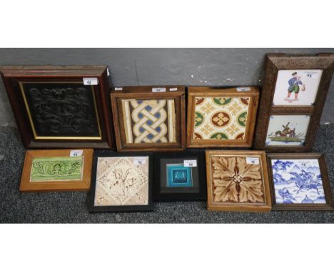 Collection of assorted ceramic tiles, various, all framed including: Delft, Spanish, 19th century English etc.  (9)   (B.P. 2