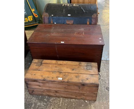 Large domed top travelling trunk, mahogany finish artisans box and another pine tool box.  (3)  (B.P. 21% + VAT) 