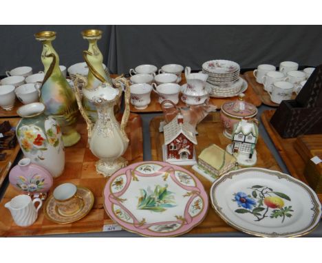 Two trays of china to include: J.H Morris signed handpainted landscape design Art Nouveau style vases, 'Elite' France Nasturt