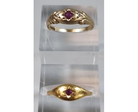 22ct gold and ruby ring.  2.6g approx.  Size L.  Together with a 9ct gold and ruby ring.  1.8g approx.  Size P.  (2)   (B.P. 