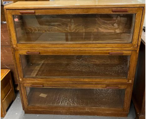 Art Deco design light oak Globe Wernicke style sectional bookcase with Bakelite handles.  116x32x119cm approx.   (B.P. 21% + 