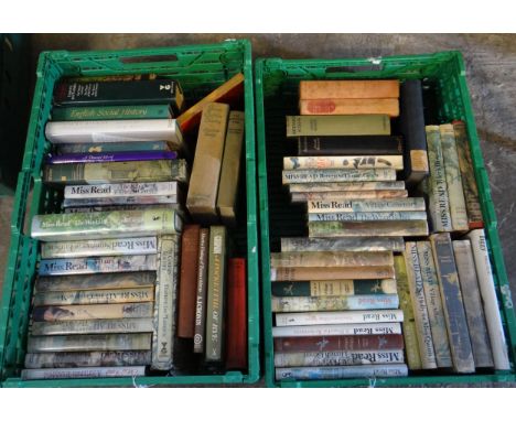 Two crates of books to include: various first editions by Miss Read; 'Country Bunch' 1963, 'Tiggy' 1971, 'Thrush Green', 'Vil