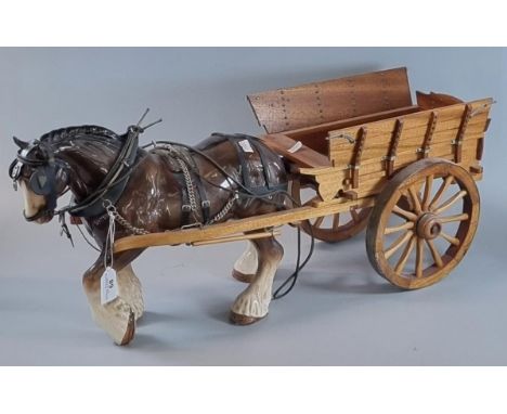 Ceramic study of a Shire horse with wooden cart.   (B.P. 21% + VAT) 