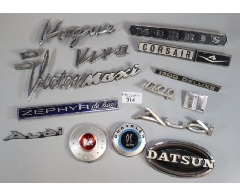 Collection of vintage and other car badges to include: Corsair, Victor, Datsun, Morris, Zephyr De Luxe etc.   (B.P. 21% + VAT
