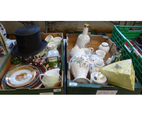 Two boxes of assorted items, mostly china to include: Aynsley 'Pembroke' design vases, conserve pot, trinket box etc, Aynsley