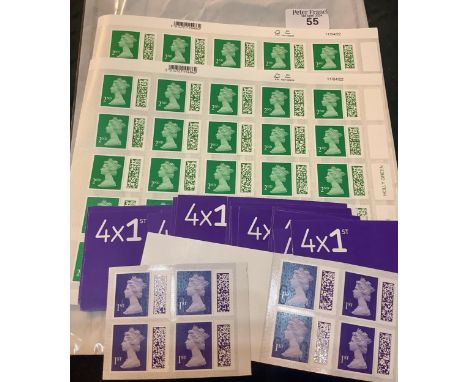 Great Britain mint bar-coded stamps First Class x100 in booklets and Second Class x 100 in two sheets of 50 as received from 