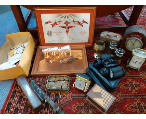 A 1981 Red Arrows souvenir plaque by Wendron Forge Ltd together with a Smiths car clock housed in an Edwardian mantel clock f