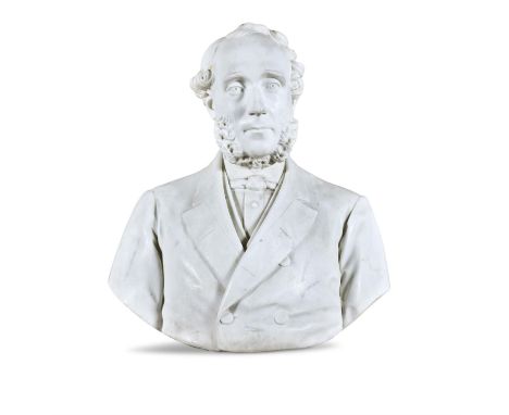 JOSEPH WATKINS (IRISH, 1838-1871)  Portrait Bust of Robert Mayne, Esq., MD Carrara Marble, 59cm high Signed and dated 1866Thi