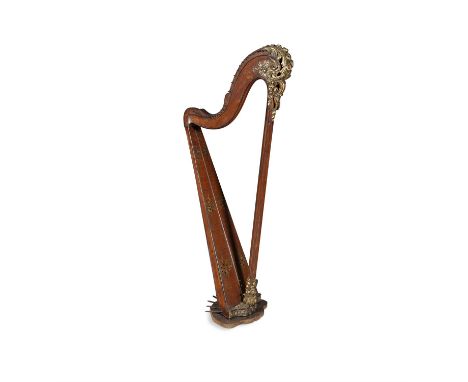A 19TH CENTURY HARP, unstrung, decorated with carved gilt floral and leaf sprays, 165cm high