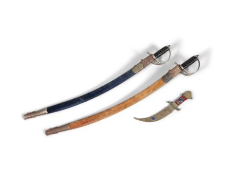 A COLLECTION OF CEREMONIAL SWORDS, 20TH CENTURYincluding two Indian sabres, each 97.5cm long (overall) and a Turkish dagger, 