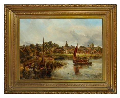 WILLIAM JOSEPH JULIUS CAESAR BOND (1833-1926)  Boats on the Water, church steeple beyond, Galway Oil on canvas, 74 x 102cm  S