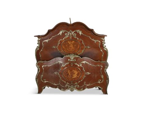 A FRENCH GILTMETAL KINGWOOD MARQUETRY AND BRASS MOUNTED BED IN THE MANNER OF LINKE FRANÇOIS 19TH CENTURY, the domed headboard