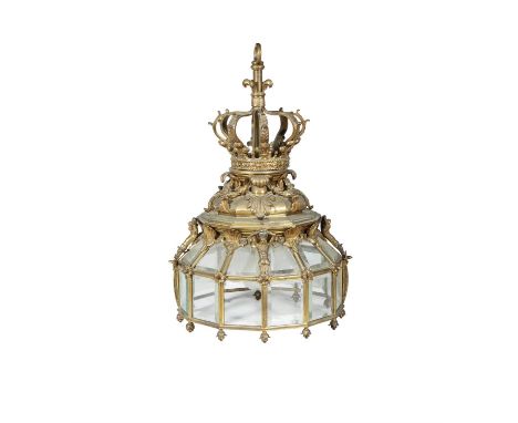 A FRENCH GILT BRONZE 'VERSAILLES' CEILING LIGHT, 19th century, in Louis XVI style, surmounted with suspension ring and corone