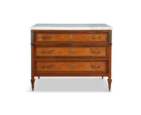 A FRENCH CHARLES X MARBLE TOPPED COMMODE, of rectangular form, with slightly outset corner fitted with Carrara marble above t