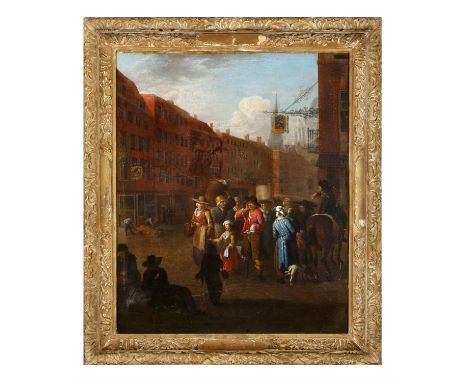 PIETER ANGELLIS (1685-1734)  'The Newspaper Sellers', A View of Ludgate Hill from Fleet Ditch, with Ludgate, Church of St Mar