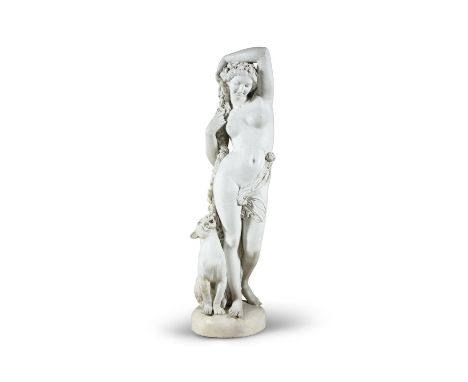 A LIFE SIZE CERAMIC MODEL OF ARIADNE / MAENAD, standing with a panther by her left side, with long flowing hair crowned by an