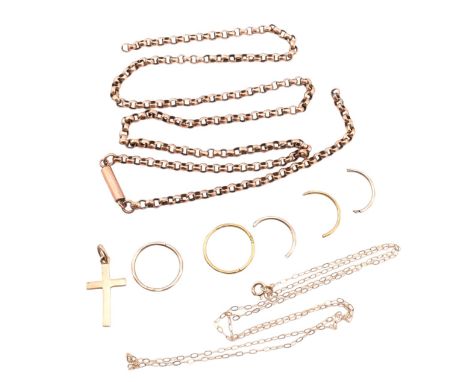 A collection of gold jewellery and fragments AF. The mixed lot to include 9ct rose gold belcher chain necklace AF with broken