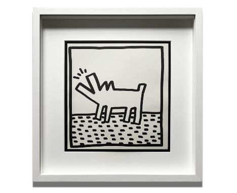 KEITH HARING 'Barking Dog', 1982, lithograph, published by Tony Shafrazi Gallery N.Y., edition of 2000, 23cm x 23cm, framed a