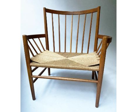 BENCH SEAT BY JORGEN BAEMARK, 1970s Danish teak with enclosed stick back and paper cord/string woven seat, 78cm W. 