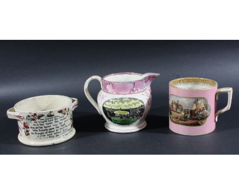 Sunderland Lustre Jug & Ironbridge Coaster & Prattware Mug