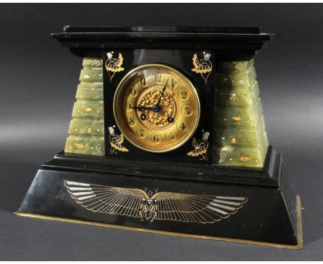Black Slate Mantle Clock in Egyptian Taste  - J. Bielle, Alger