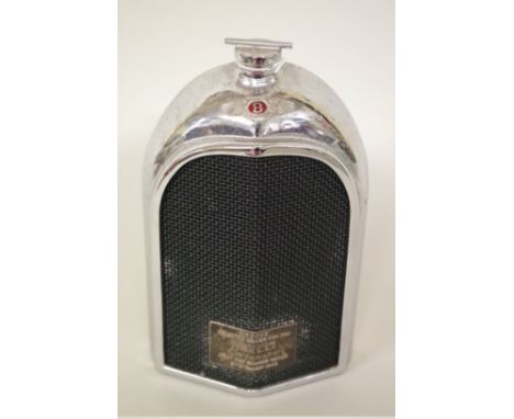 A vintage Ruddspeed 'Bentley' radiator decanter or scent flask, bearing plaque inscribed 'G&nbsp;F Dove, Selected Driver for 