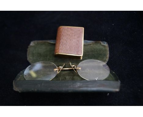 Book shaped vintage lighter &amp; cased Victorian spectacles 