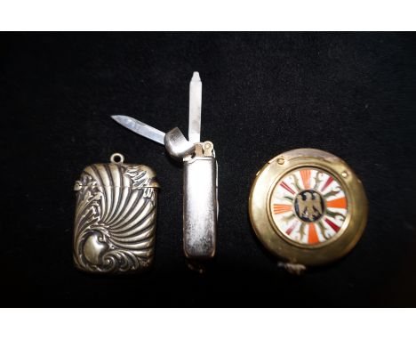 Plated vesta case together with pen knife/lighter &amp; unusual German lighter