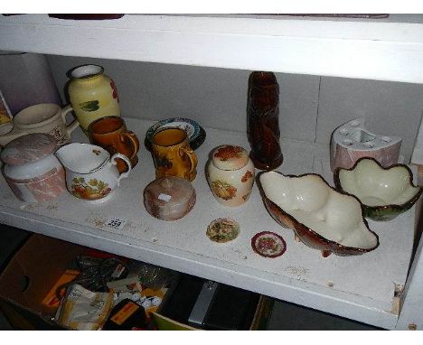 A shelf of miscellaneous china etc.,